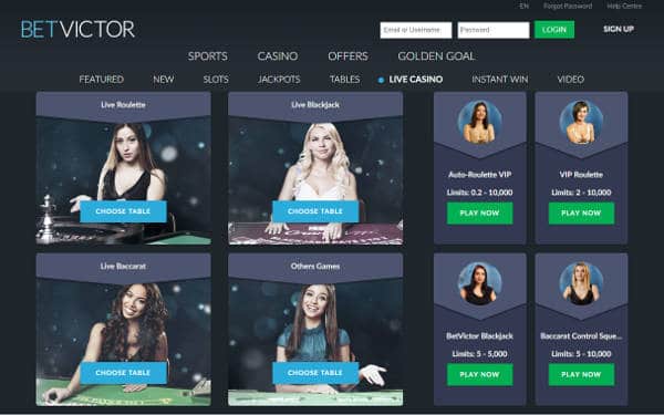 Betvictor live casino