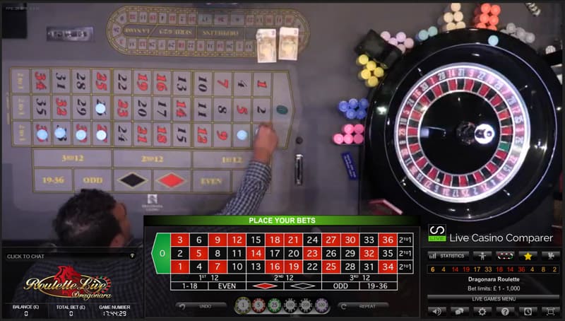 Dragonara Roulette real players placing bets