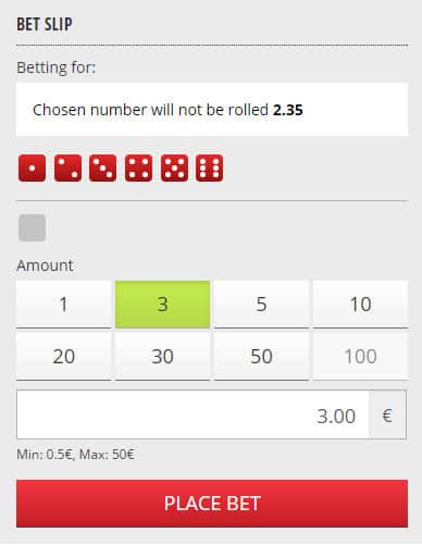 betgames dice bet slip