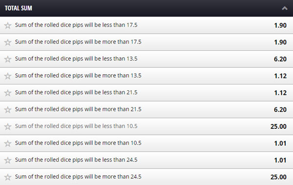 betgames dice sum bets