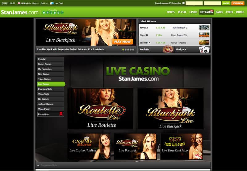 Stan James Live Casino Stan James Live Casino