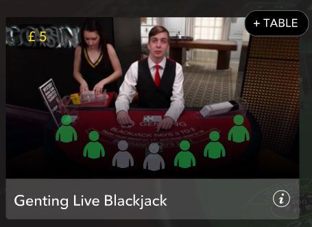 Evolution live lobby Blackjack