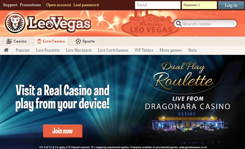 leo vegas Live Casino tab