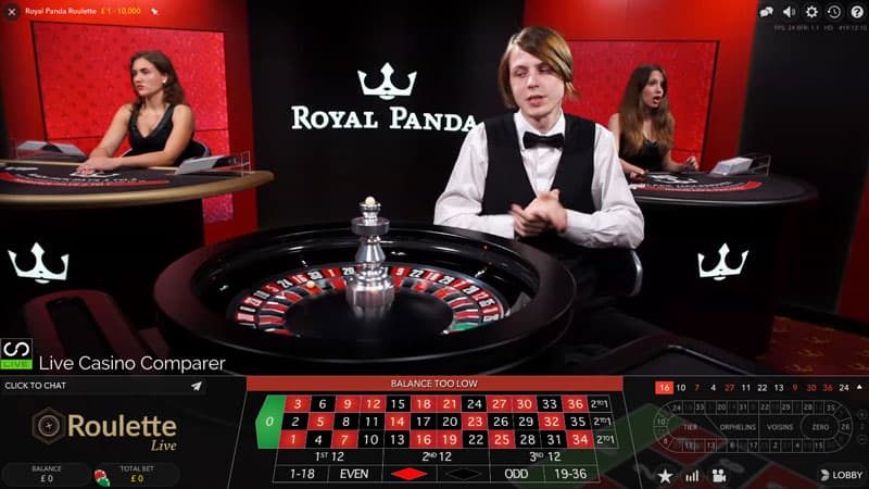 Royal Panda dedicated live casino roulette male dealer