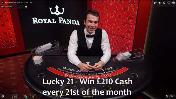 win £210 cash at Royal Panda