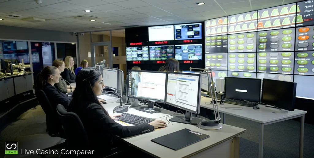 Technical specialists managing live streams in the control center