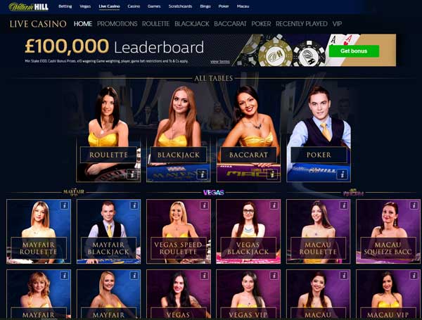 Live Casino £100k leaderboard Games