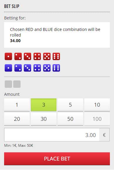 Betgames Dice Duel bet Slip