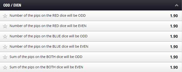 Betgames Dice Duel Odds evens bet