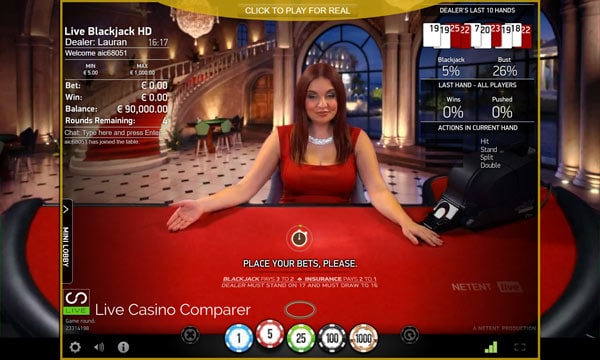 Free play live blackjack at All Irish Live Casino