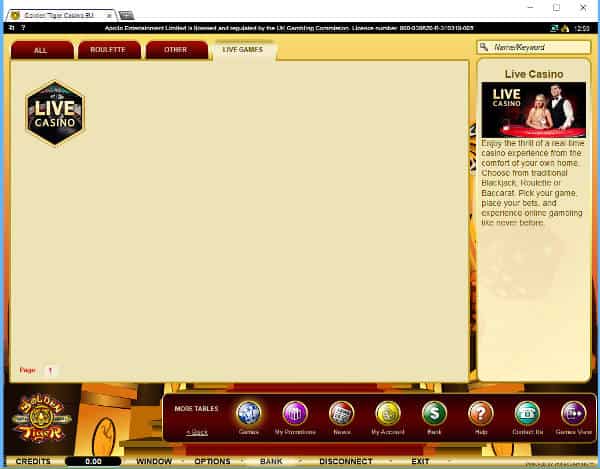 golden tiger live casino tab