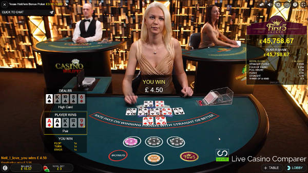 Evolution Live Texas Holdem Bonus Poker with Dealer