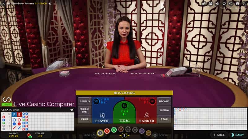 evolution no commission baccarat - place your bets