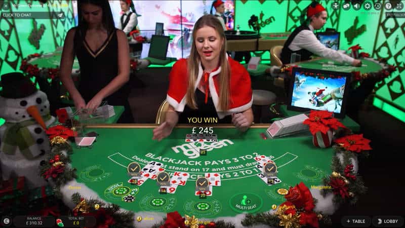 Live Blackjack side bet win - Straight Flush at MrGreen