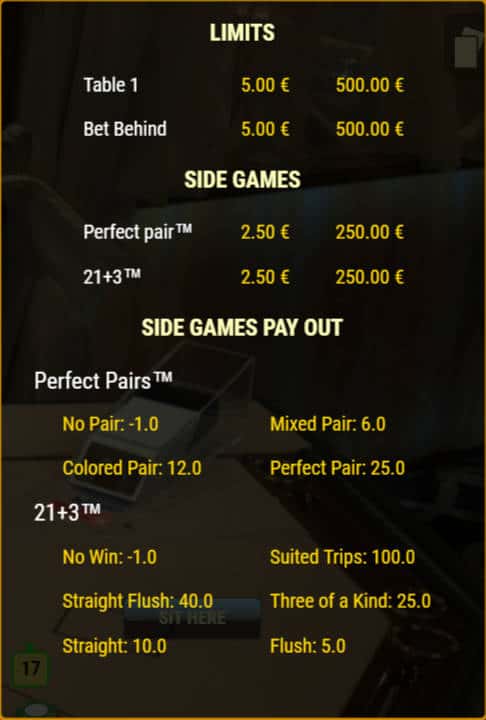 portomaso oracle live blackjack side bet payout table