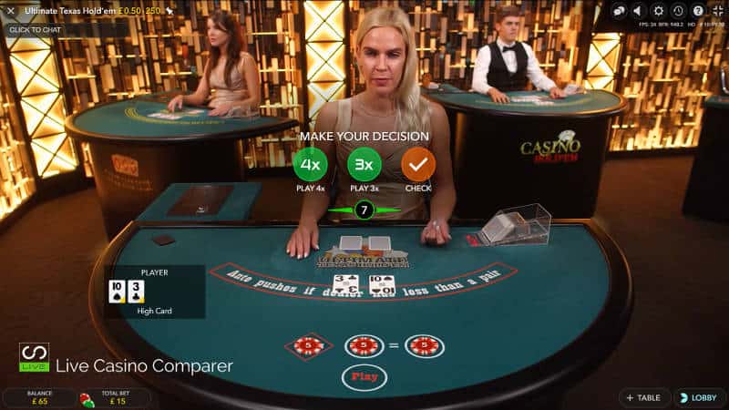 evolution live ultimate texas hold'em 1st betting decision