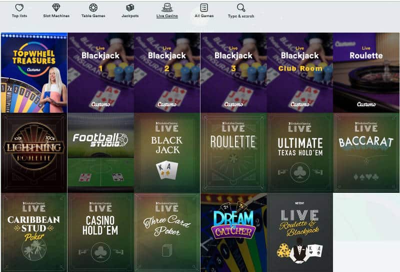 casumo live casino landing page