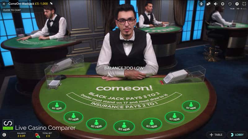 comeon dedicated blackjack table