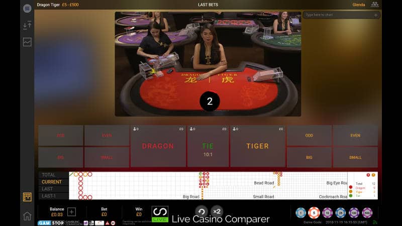 Playtech Live Dragon Tiger in mixed mode