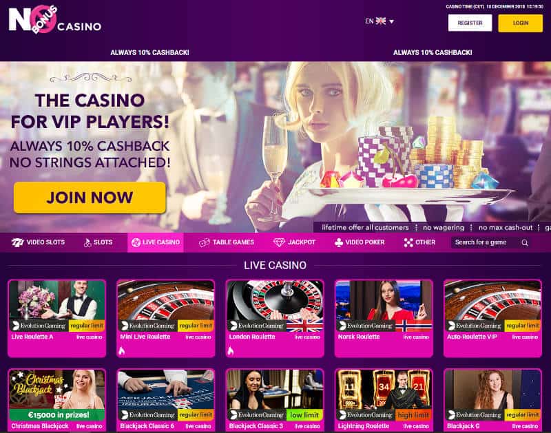 no bonus live casino