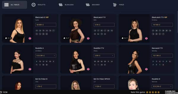 betconstruct vbet lobby of live casino games