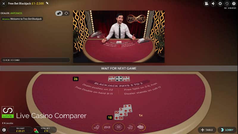 mixed user interface for free bet blackjack