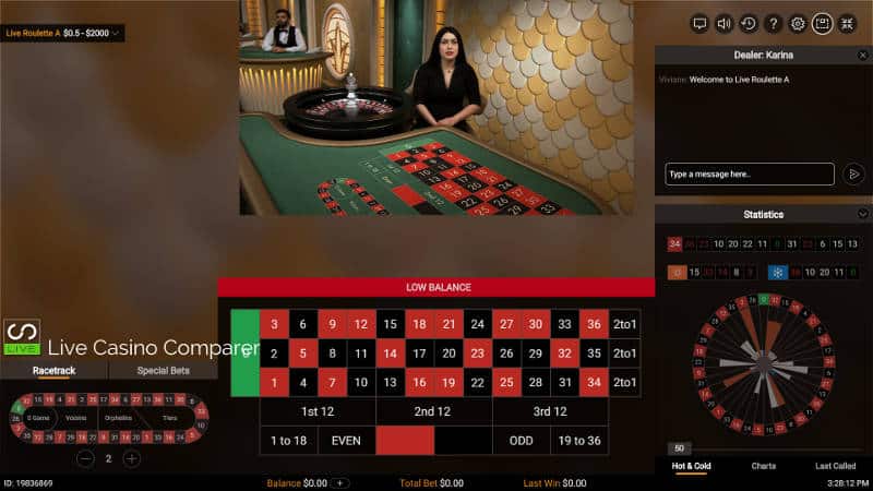 classic view of pragmatic live casino roulette table