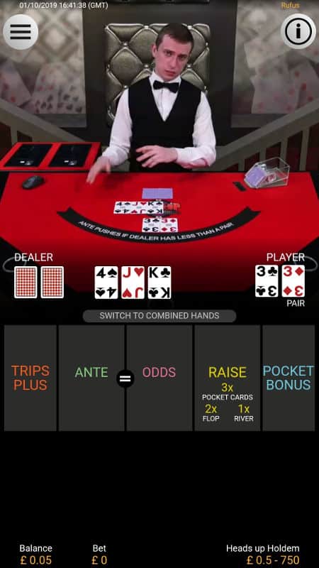 portrait mobile view of heads up holdem