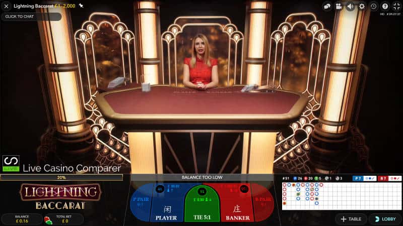 lightning baccarat full screen view