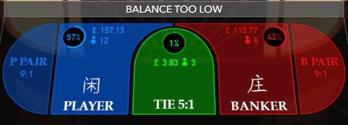 lightning baccarat betting area