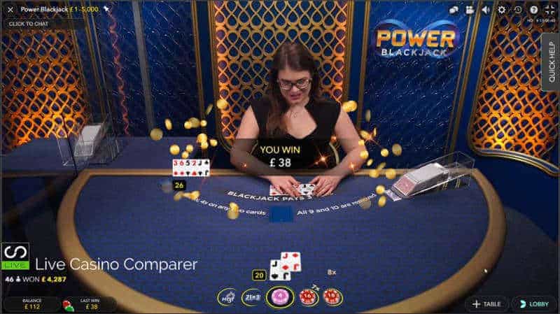 Dealer loses at Evolution Power Blackjack