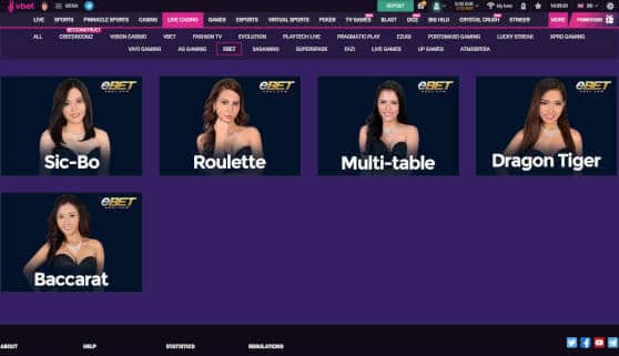 vbet ebet live games