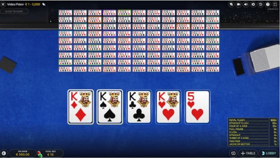 video poker live completed hand
