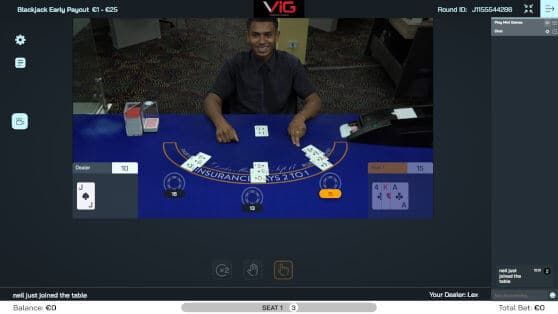 vig blackjack early payout