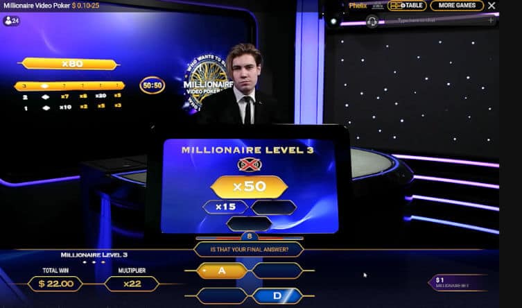 millionaire video poker bonus round