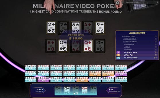 millionaire video poker rng results