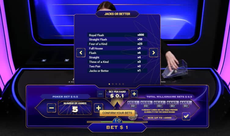 millionaire video poker selecting game