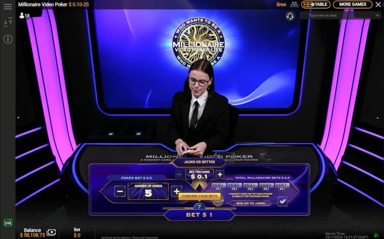 playtech millionaire video poker