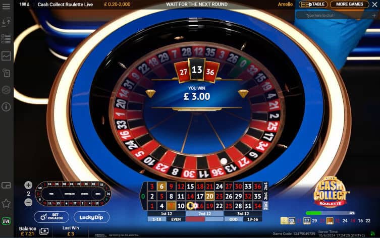 cash collect roulette result