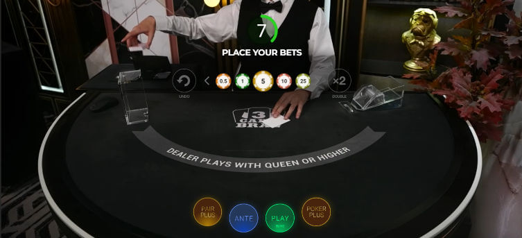 3 card brag - placing bets