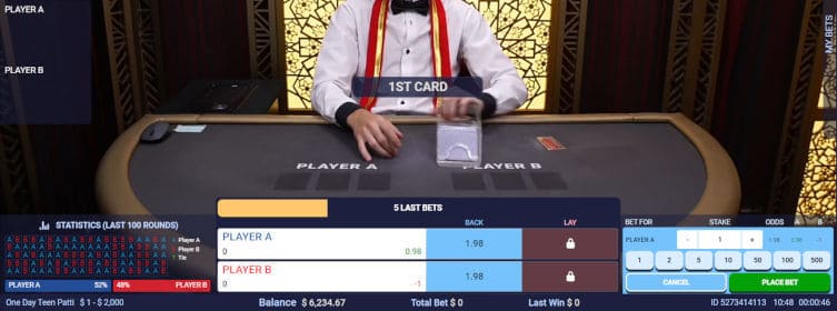 1st card bet for one day teen patti