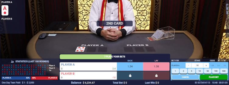 2nd card bet for one day teen patti