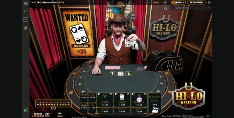 Hi Lo Western Live drawn card revealed