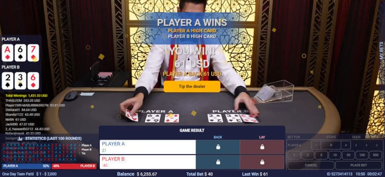 one day teen patti result