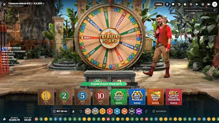 place your bets on Treasure Island live