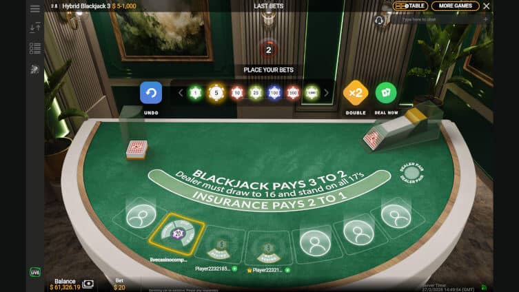 VZN Blackjack place your bets