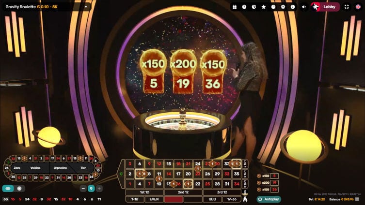 Gravity Roulette multipliers chosen