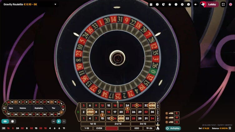 Gravity Roulette wheel spinning
