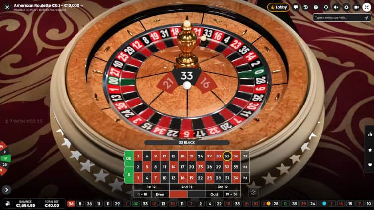 Pragmatic Play American Roulette result