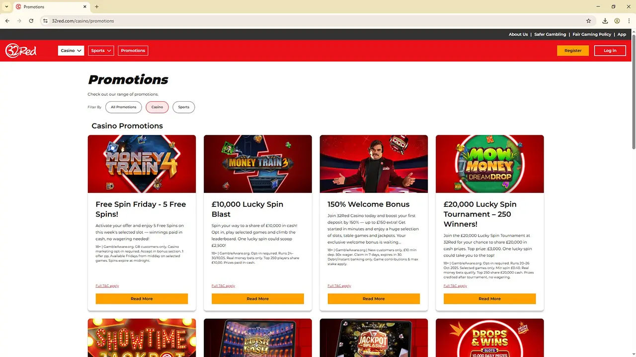 32Red Casino Bonus Page